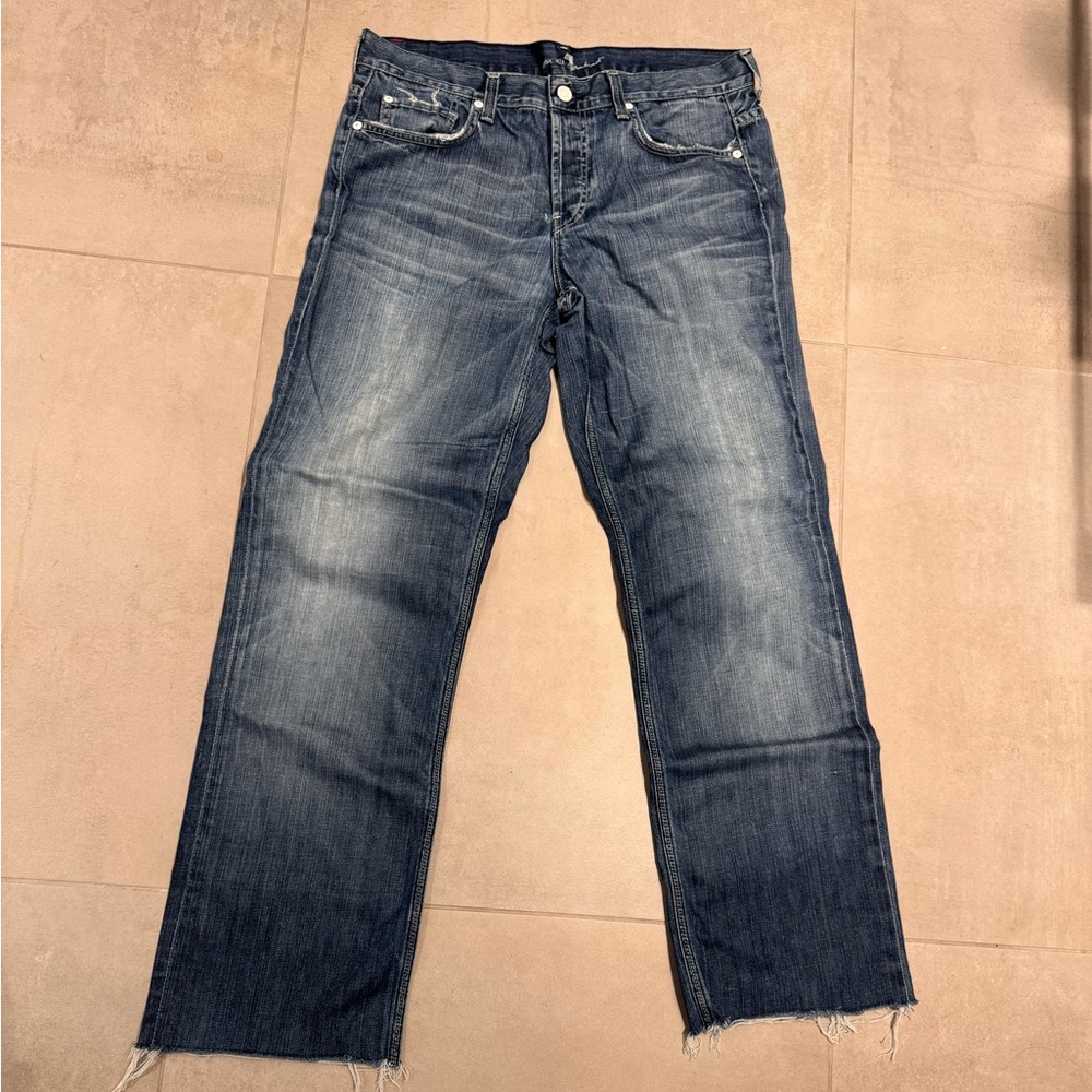 Seven For All Mankind Size 33 Made in USA Raw Hem Straight Leg Jeans